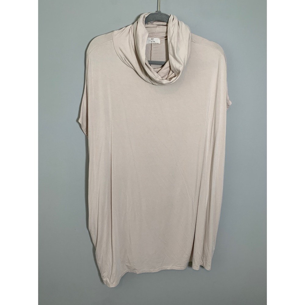 P Cill Cowl Neck Tunic Women One Size Beige Short Sleeve Pocket‎
